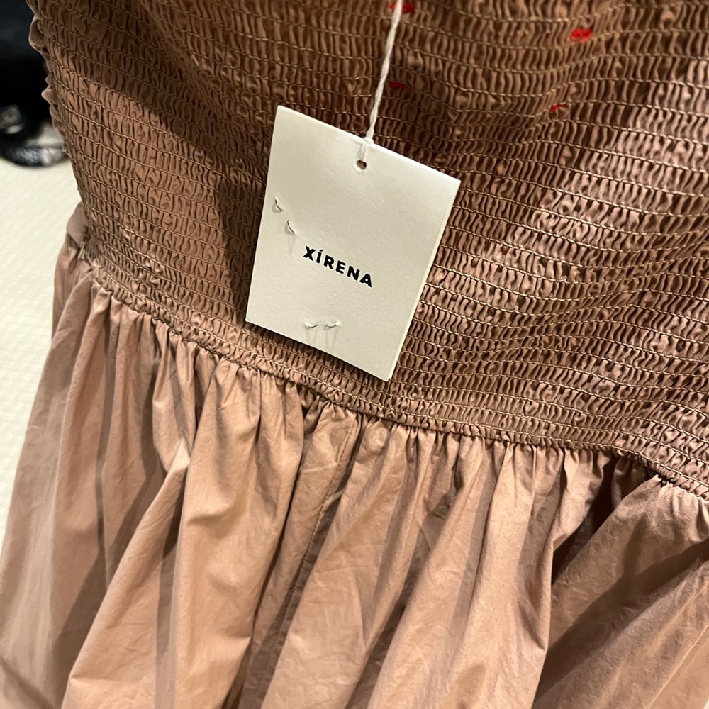 XiRENA Strapless Ruched Bodice Maxi Dress in Taupe - Picture 4 of 6